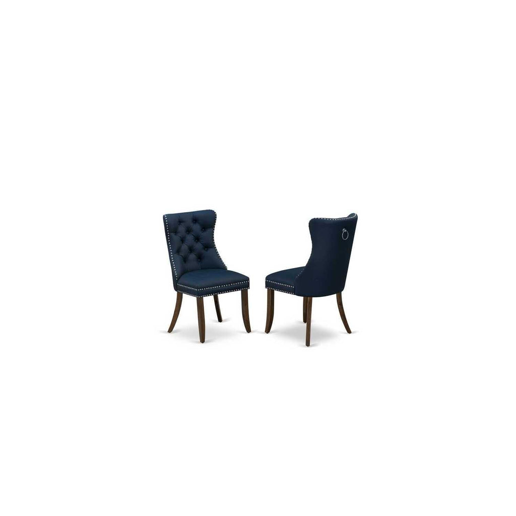 9 Pieces Dining Table Set with 8 Navy Blue Faux Leather Chairs Y582