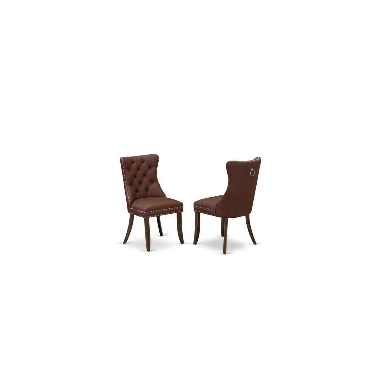9 Piece Mid Century Dining Table Set with 8 Burgundy Faux Leather Chairs K615
