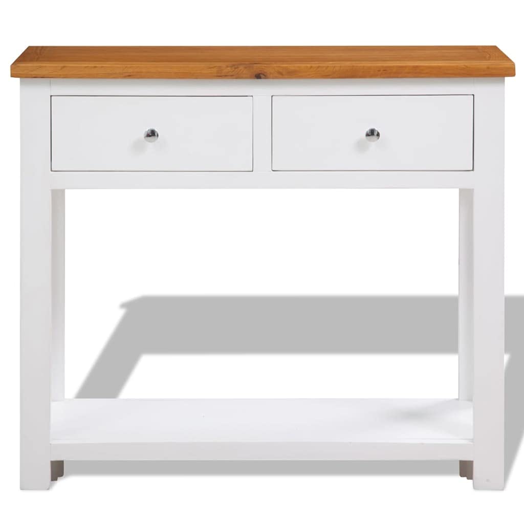 Solid Oak and Acacia Wood Console Table with Shelf and Two Drawers M9771
