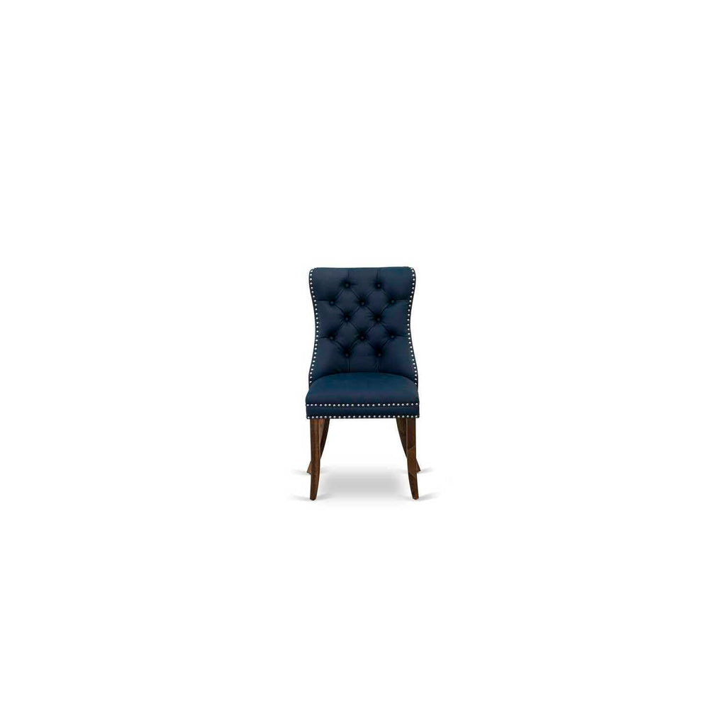 9 Pieces Dining Table Set with 8 Navy Blue Faux Leather Chairs Y582