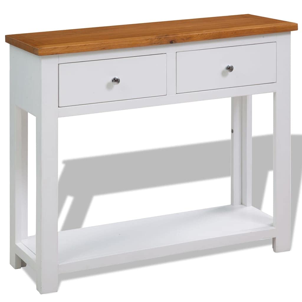 Solid Oak and Acacia Wood Console Table with Shelf and Two Drawers M9771
