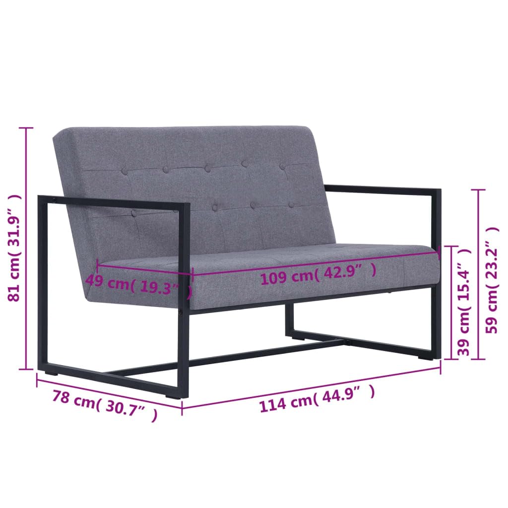 Light Gray 2-Seater Upholstered Fabric Sofa with Armrests T707883