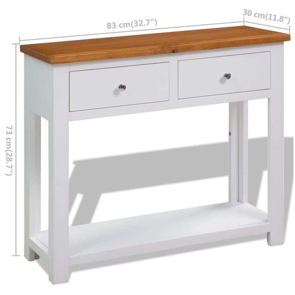 Solid Oak and Acacia Wood Console Table with Shelf and Two Drawers M9771