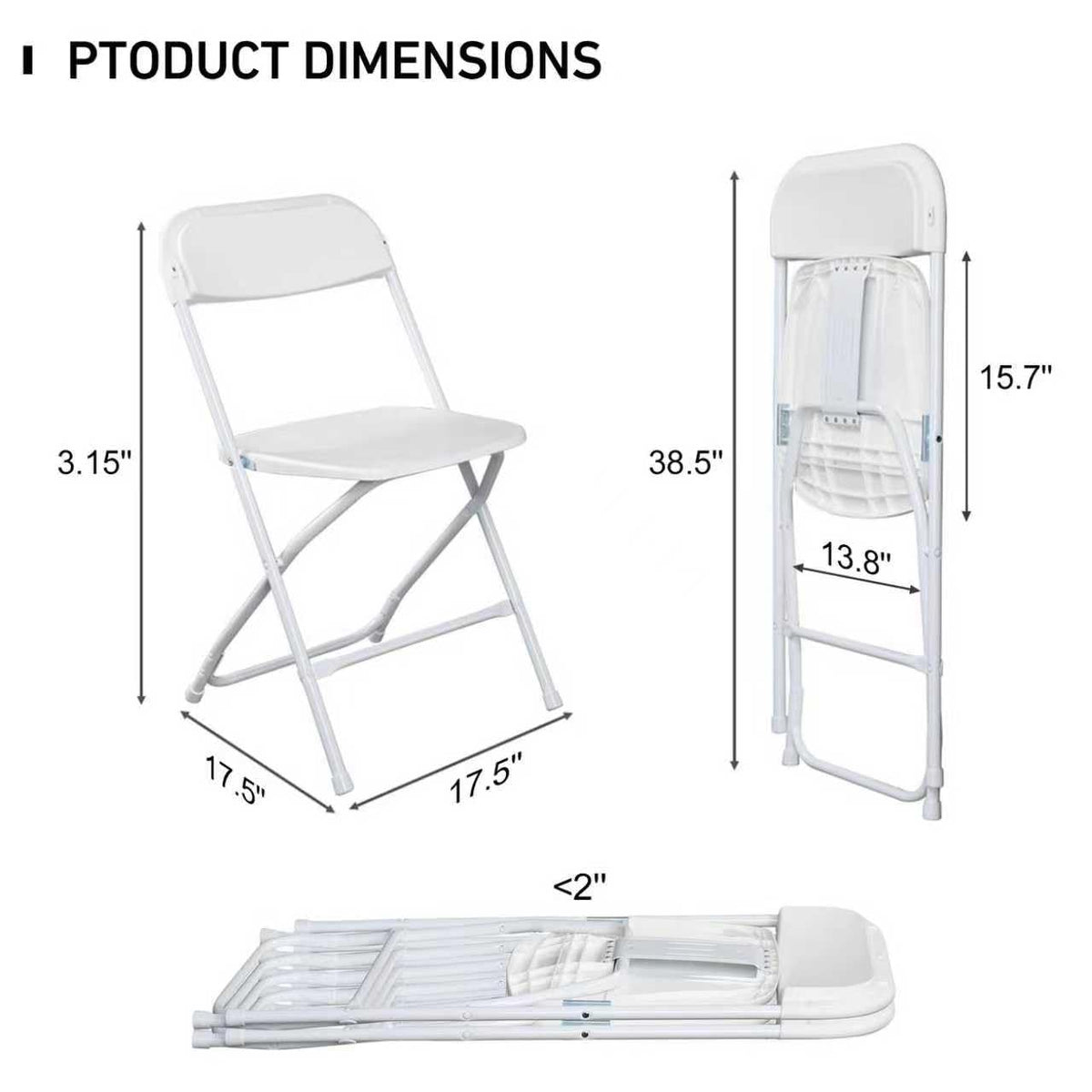 10 Pack White Folding Chairs 350LBS Capacity Steel M206