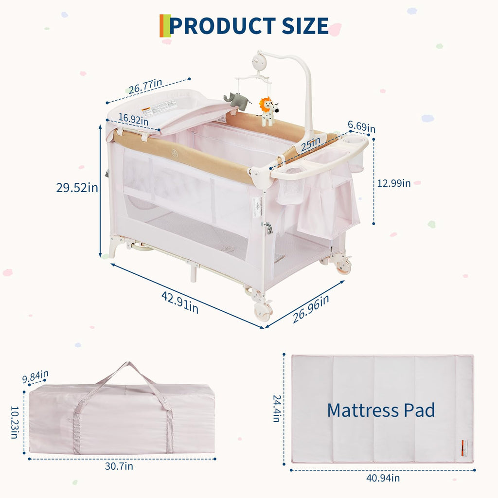 4 in 1 Pack and Play with Bassinet, Changing Table, Playpen and Carry Bag X436