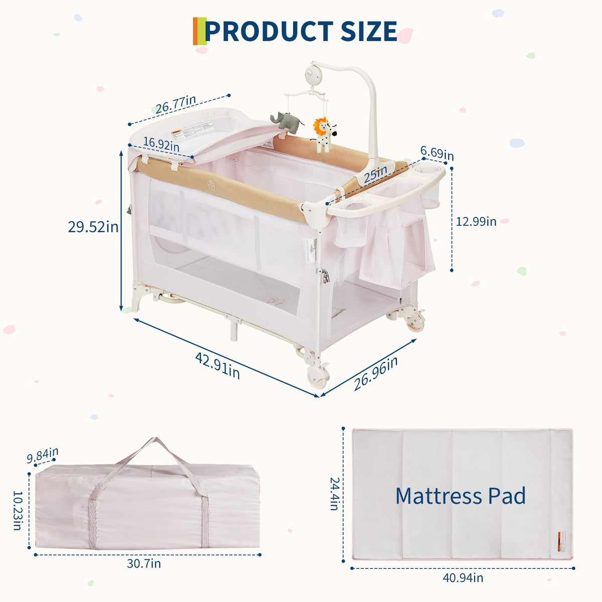 4 in 1 Pack and Play with Bassinet, Changing Table, Playpen and Carry Bag X436