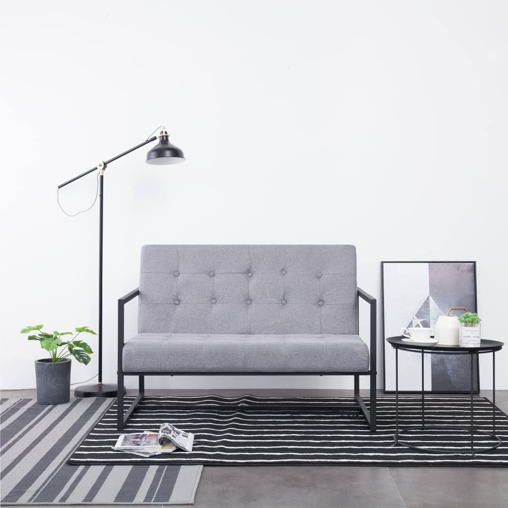 Light Gray 2-Seater Upholstered Fabric Sofa with Armrests T707883