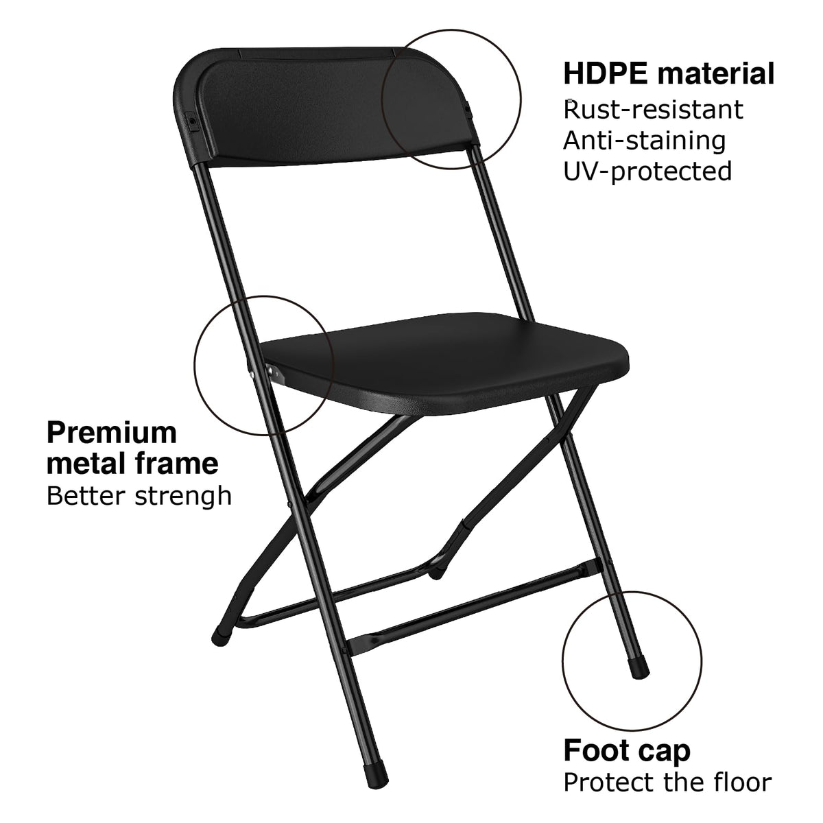 Black Plastic Folding Chairs, 10 Pack Y58794