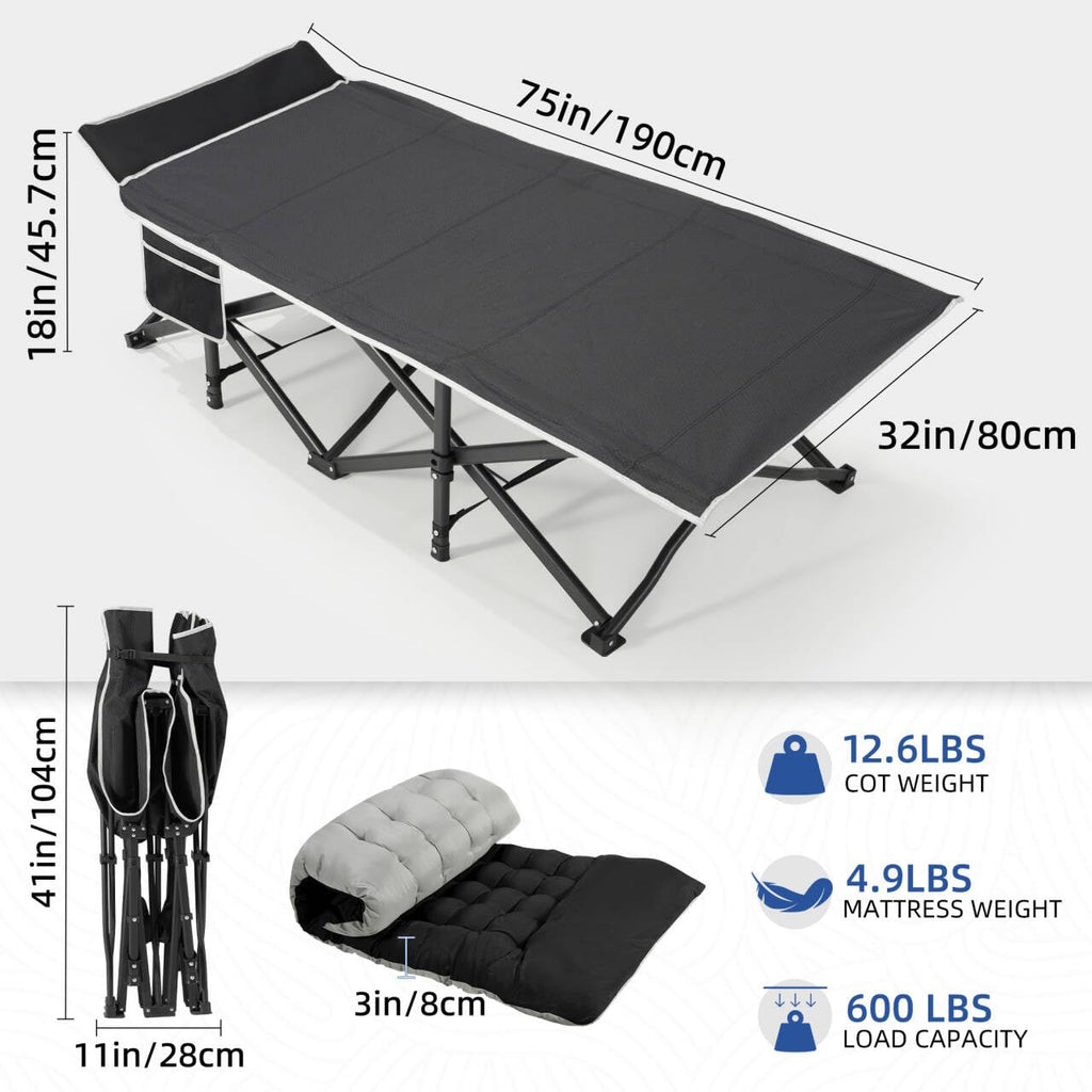 32" Extra Wide Camping Cot with Mattress C9486