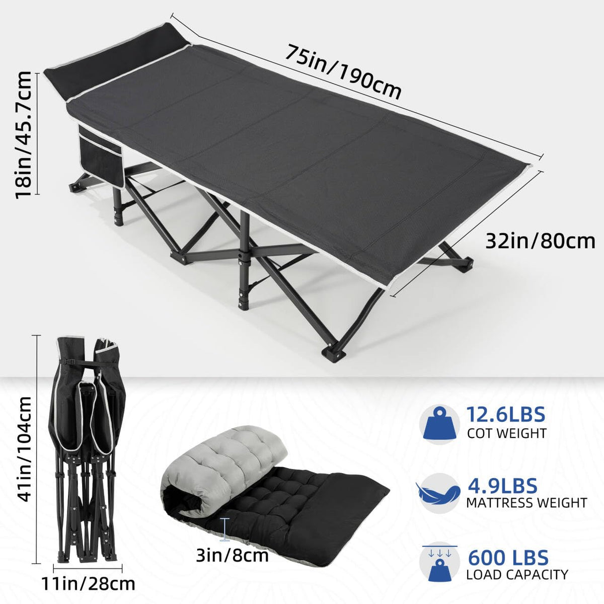32" Extra Wide Camping Cot with Mattress C9486