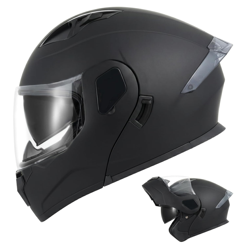 Full Face Flip Up Matte Black Motorcycle Helmet U556853