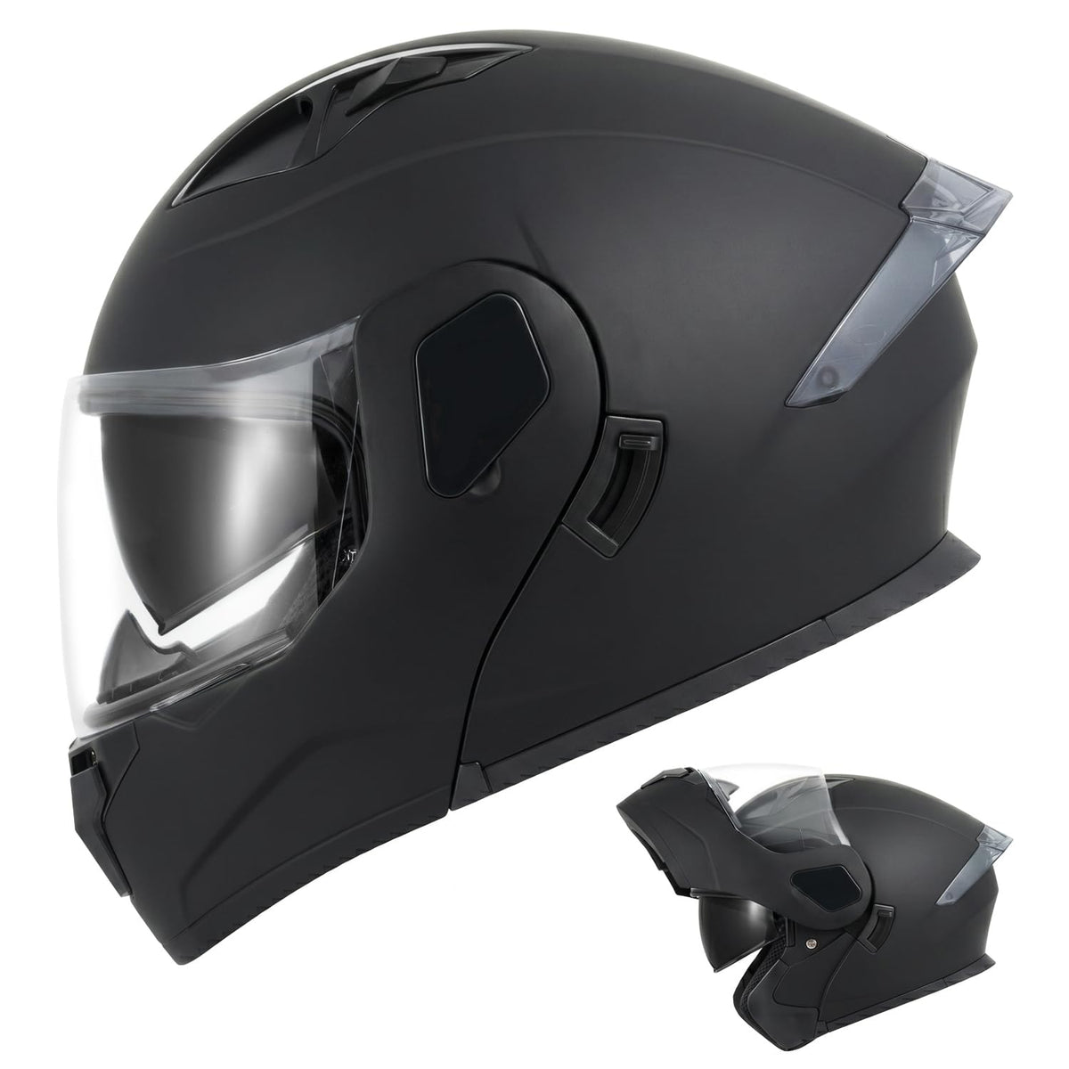 Full Face Flip Up Matte Black Motorcycle Helmet U556853