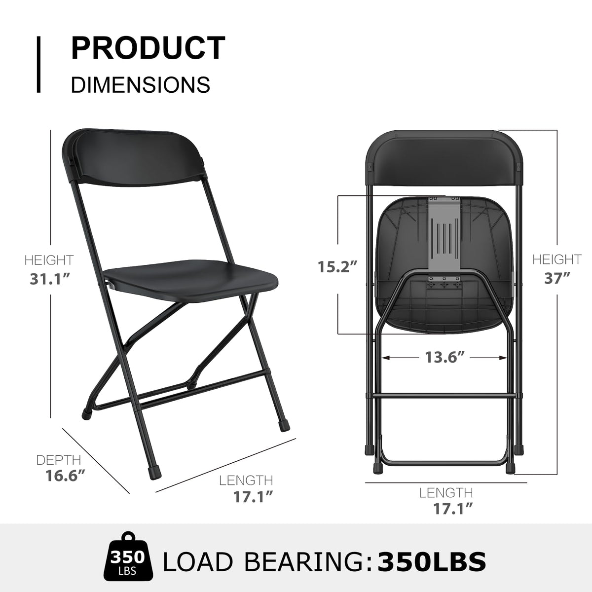 Black Plastic Folding Chairs, 10 Pack Y58794