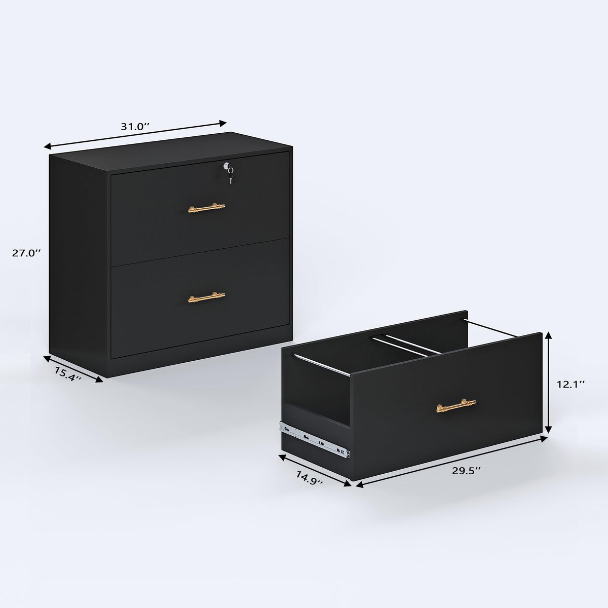 Black 2 Drawer Lateral File Cabinet with Lock G306