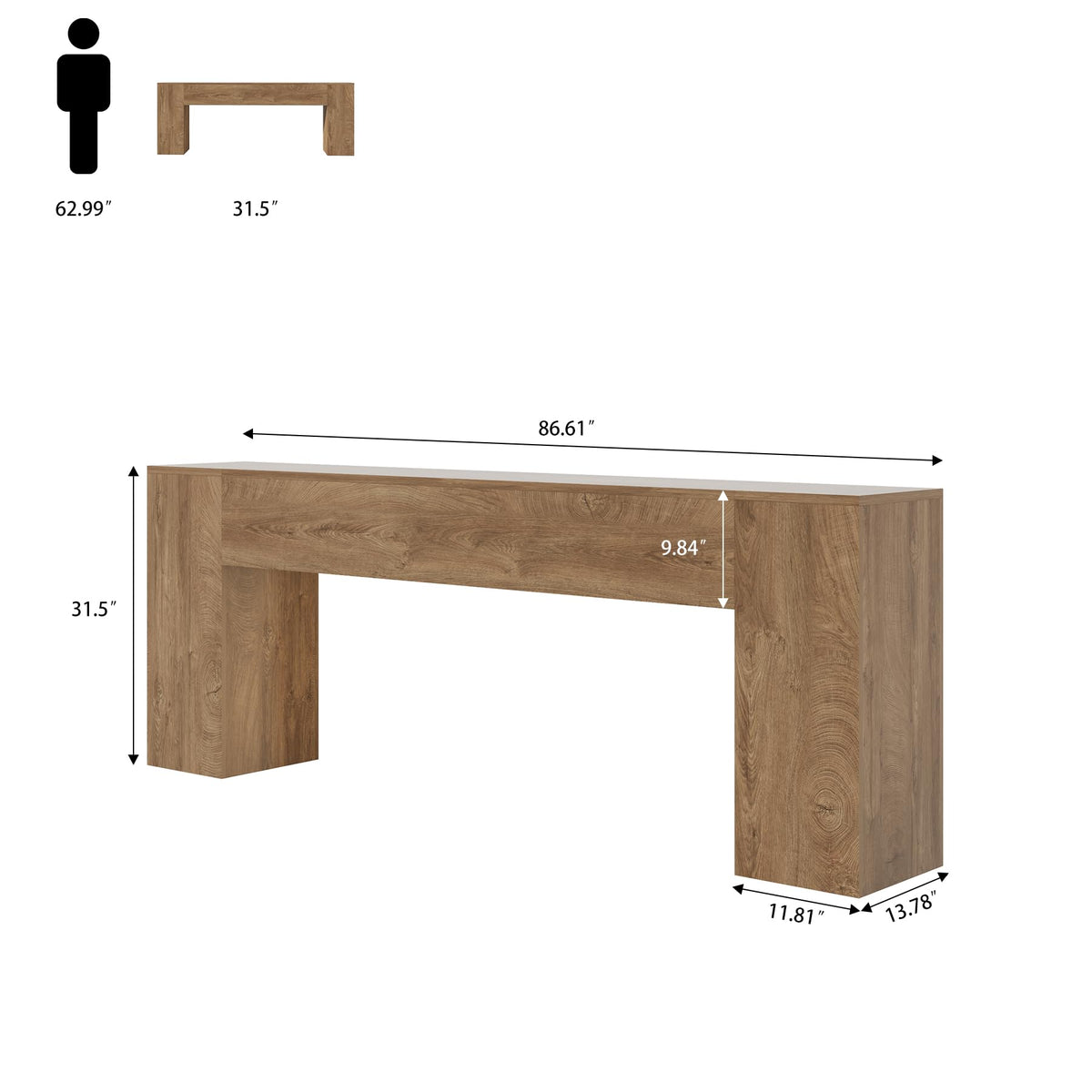 86-Inch Natural Oak Brown Console Table W4265