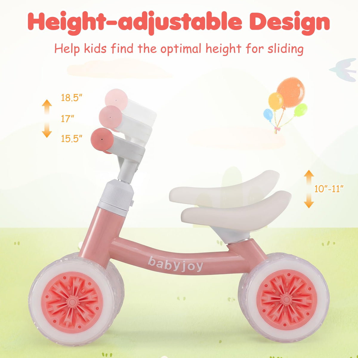 4 Wheels Toddler Balance Bike with Adjustable Handlebar & Seat L4676