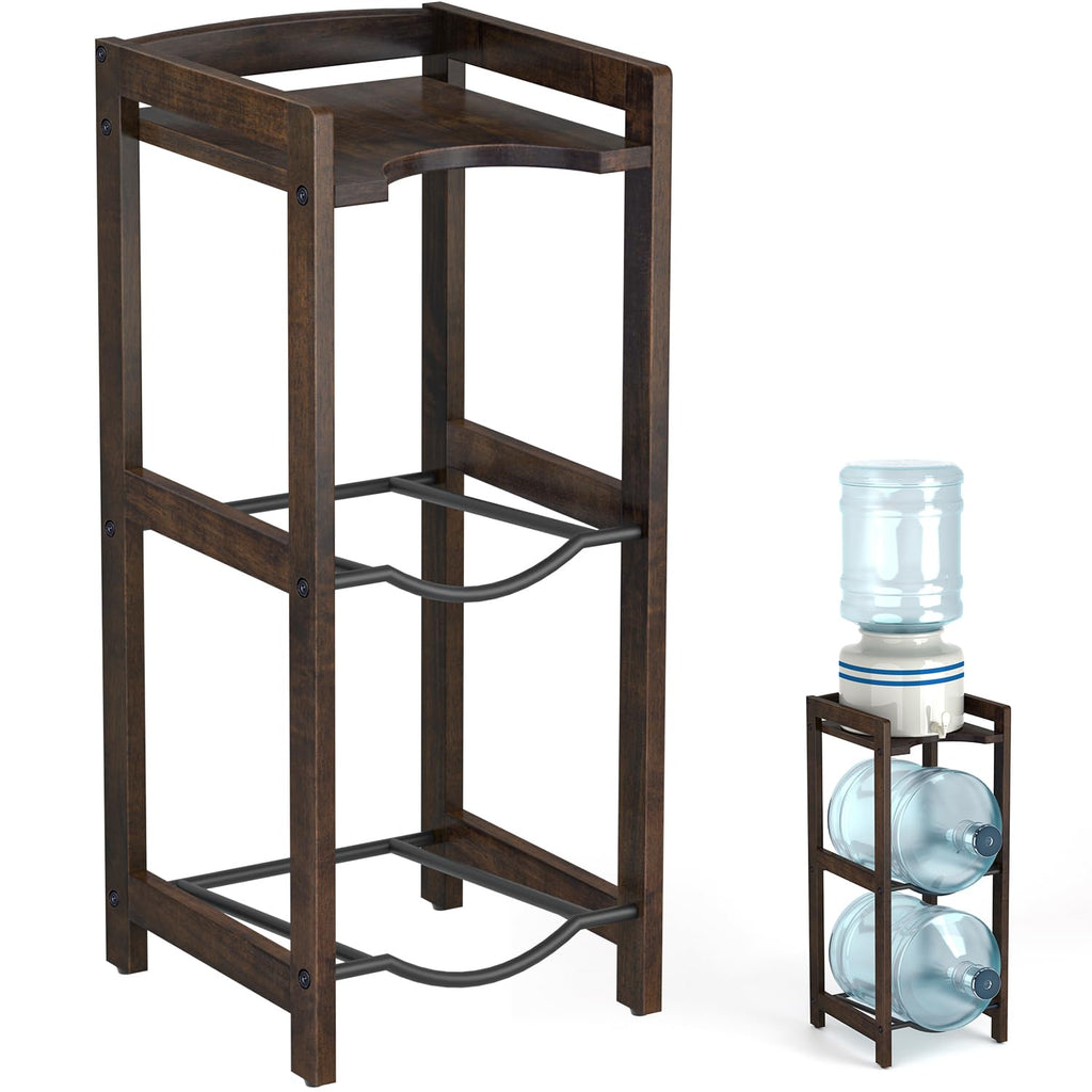5 Gallon Water Jug Holder with Top Shelves, 3-Tiers Solid Wood Water Dispenser Stand G6844