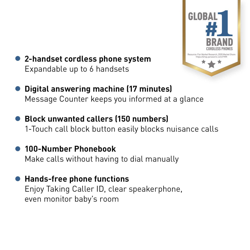 Expandable Cordless Phone with Answering Machine and Call Block, 2 Handsets L349618