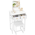 White Compact Vanity Desk with Mirror and Chair M367