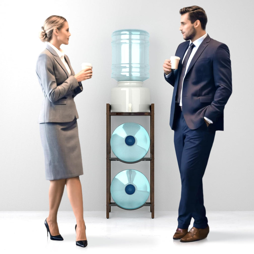 5 Gallon Water Jug Holder with Top Shelves, 3-Tiers Solid Wood Water Dispenser Stand G6844