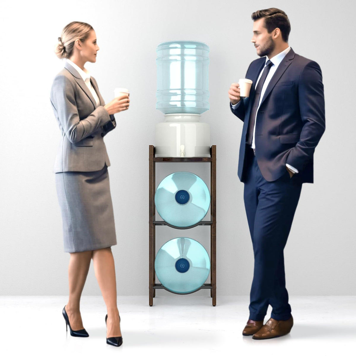 5 Gallon Water Jug Holder with Top Shelves, 3-Tiers Solid Wood Water Dispenser Stand G6844