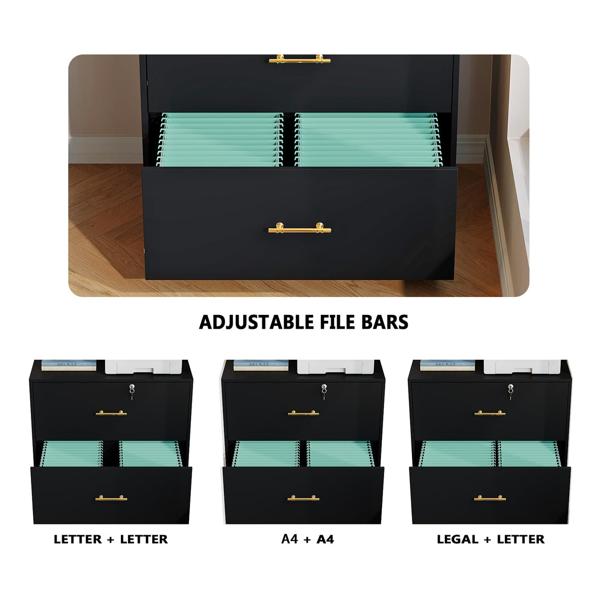 Black 2 Drawer Lateral File Cabinet with Lock G306