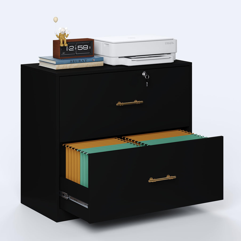 Black 2 Drawer Lateral File Cabinet with Lock G306