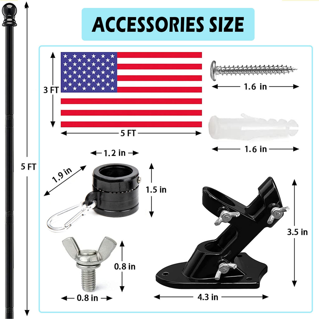 5FT Tangle Free Spinning Metal Flag Pole Kit with 3x5 Flag J7309