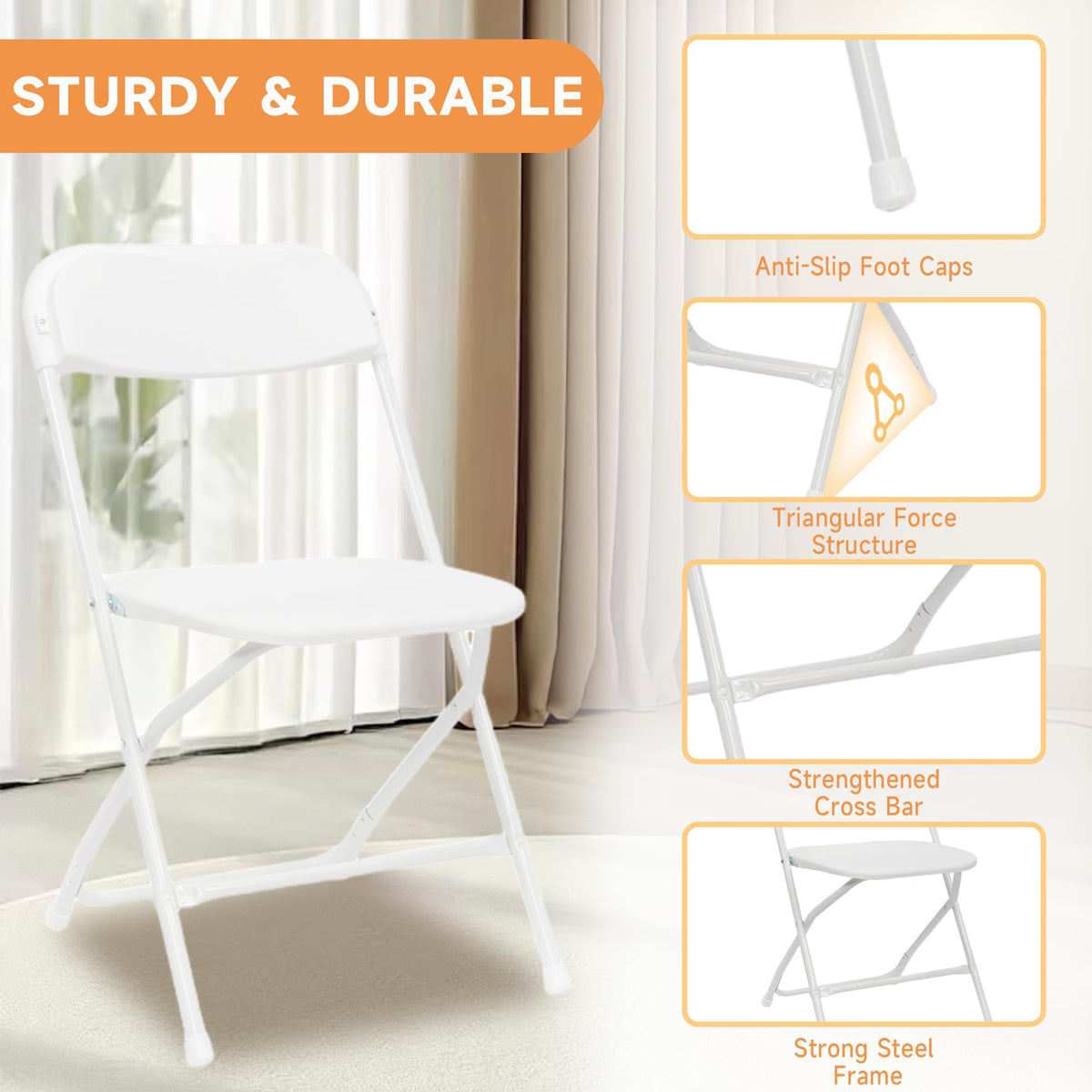10 Pack White Folding Chairs 350LBS Capacity Steel M206