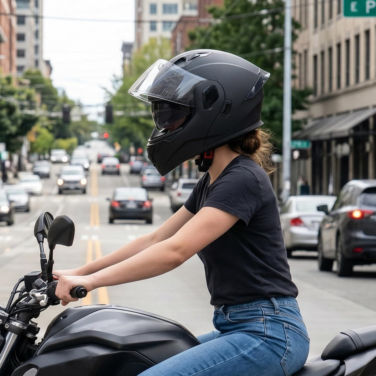 Full Face Flip Up Matte Black Motorcycle Helmet U556853