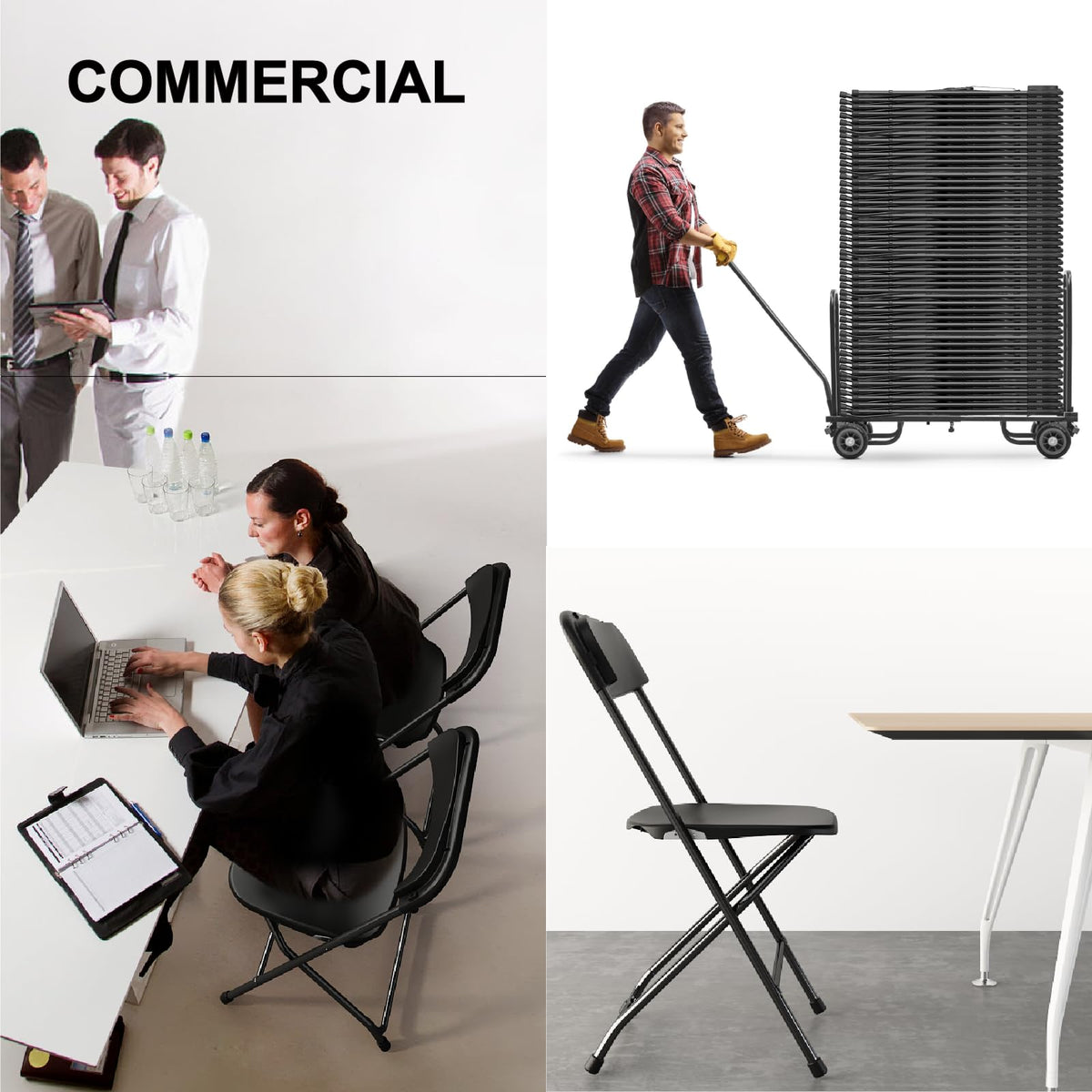 Black Plastic Folding Chairs, 10 Pack Y58794