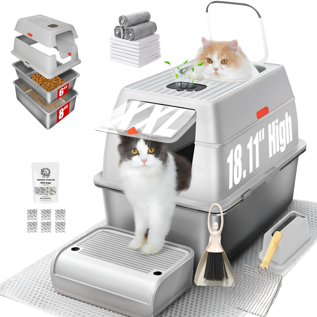 XXL Stainless Steel Sifting Litter Box with Lid U7177