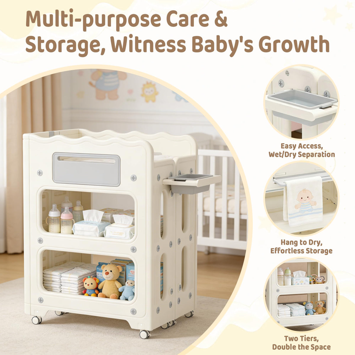 Foldable Portable Baby Changing Table with Storage Baskets J7242