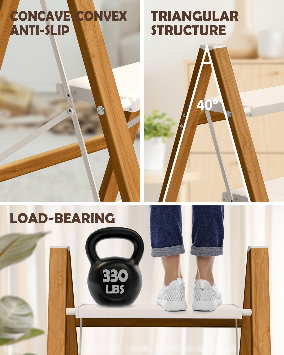3 Step Stool with Anti-Slip Wide Pedal A127429