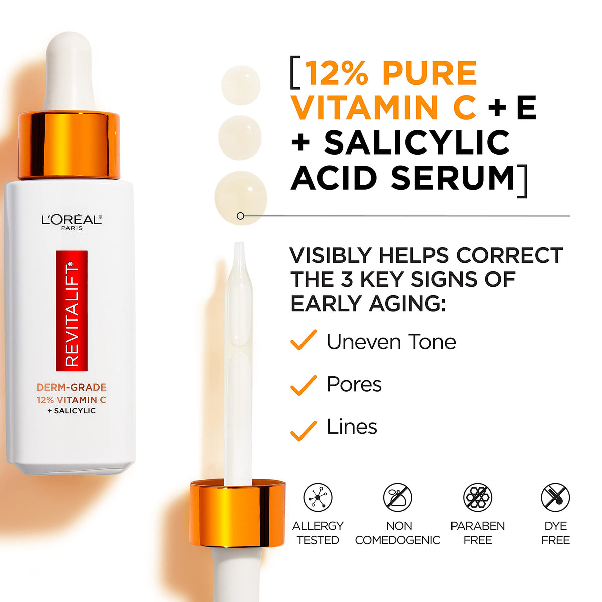 Vitamin C Brightening Face Serum with Vitamin E, Salicylic Acid, 1 oz E9079