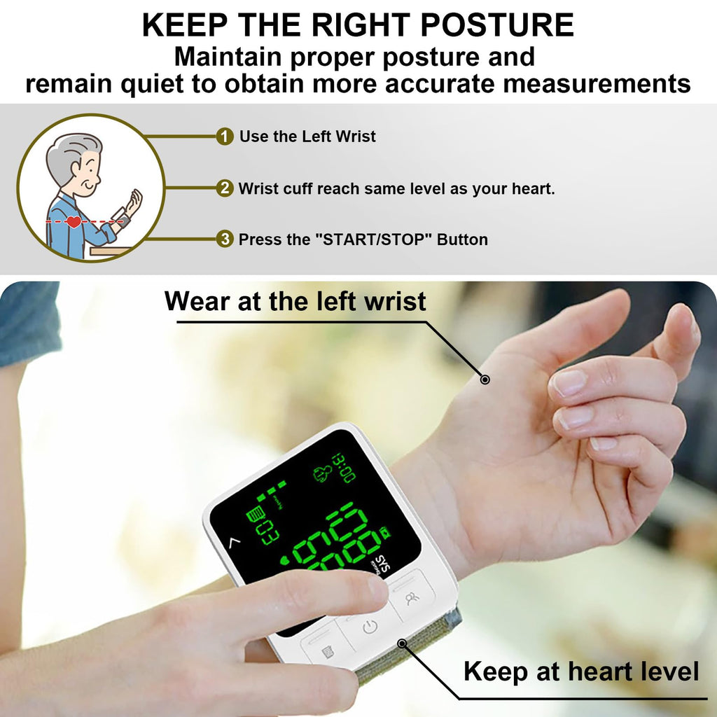 Wrist Blood Pressure Monitor with 2 Users Memory LCD Display R909