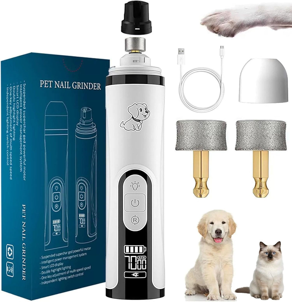 Ultra Quiet Dog Nail Grinder with Dual LED Lights S452482