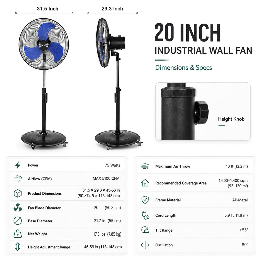 20 Inch Oscillating Pedestal Fan with Remote Control G270222