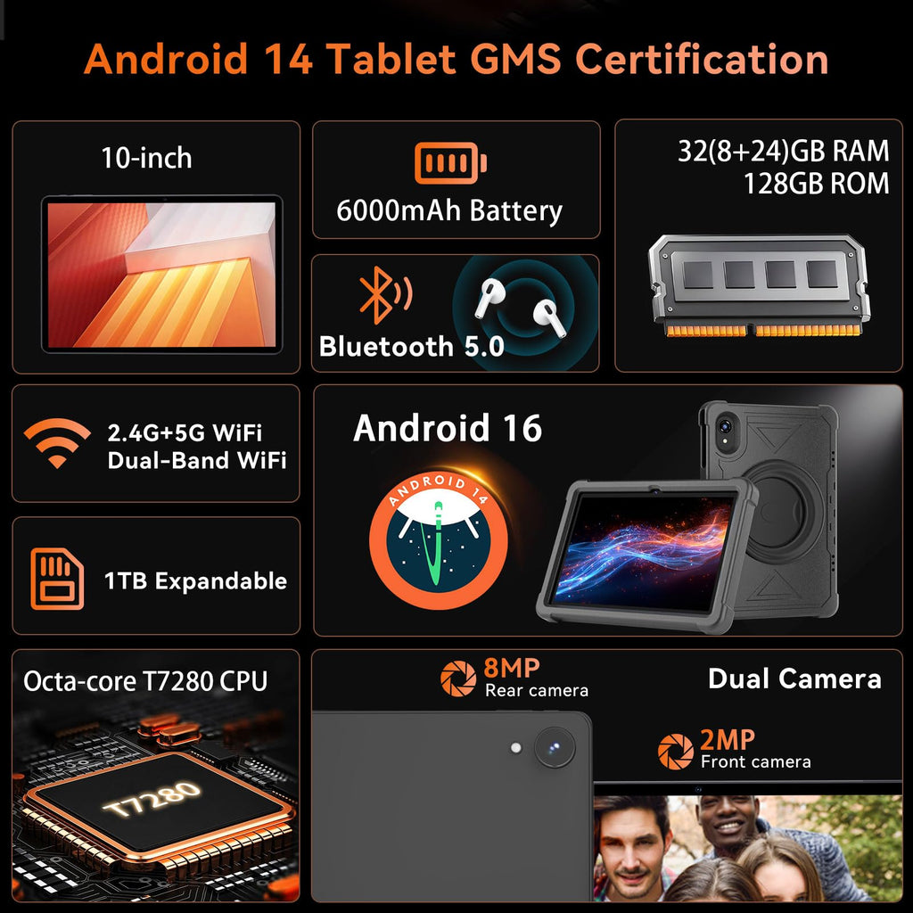 10 Inch Android 16 Tablet 32GB RAM 128GB ROM O904