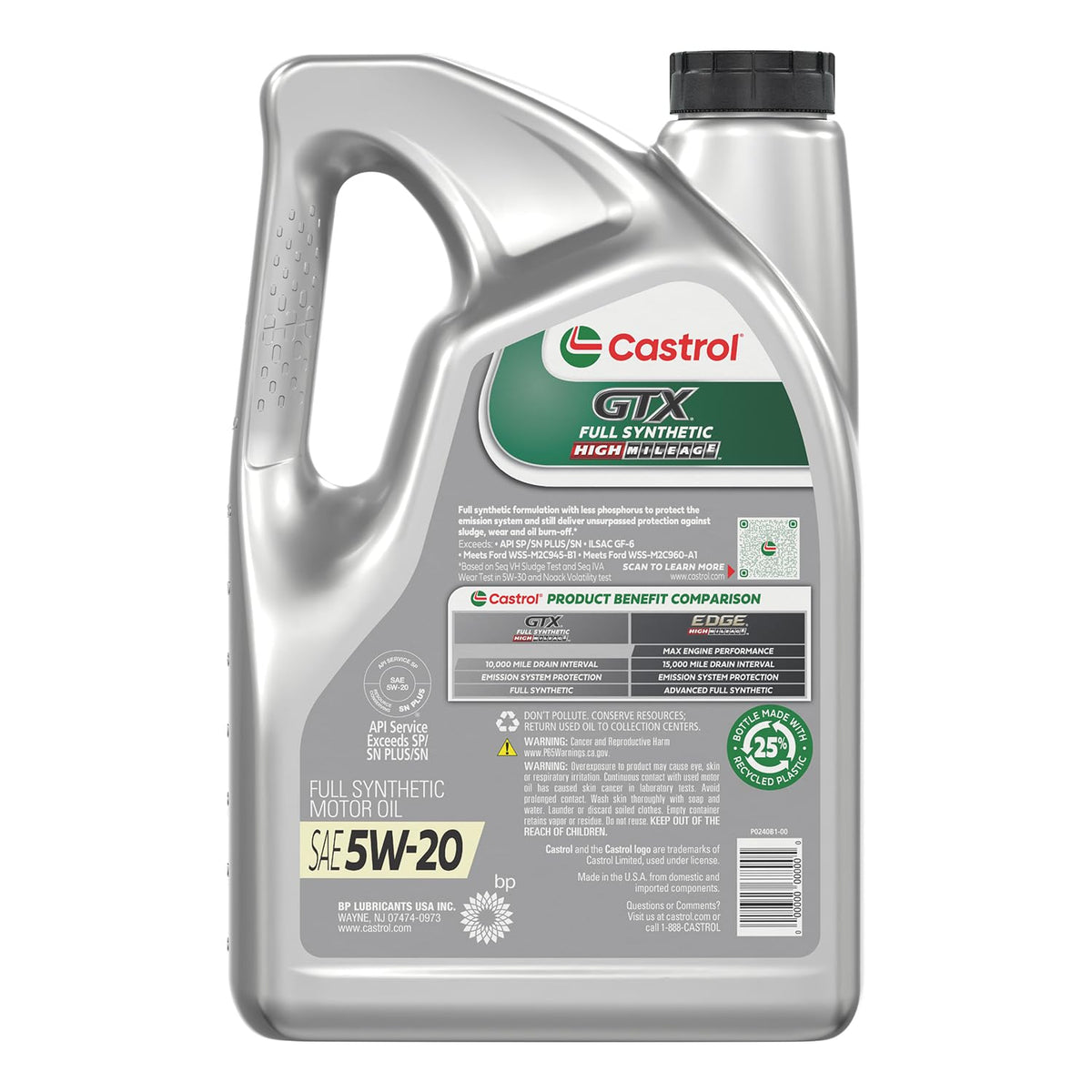 Full Synthetic High Mileage 5W-20 Motor Oil, 5 Quart Y696333