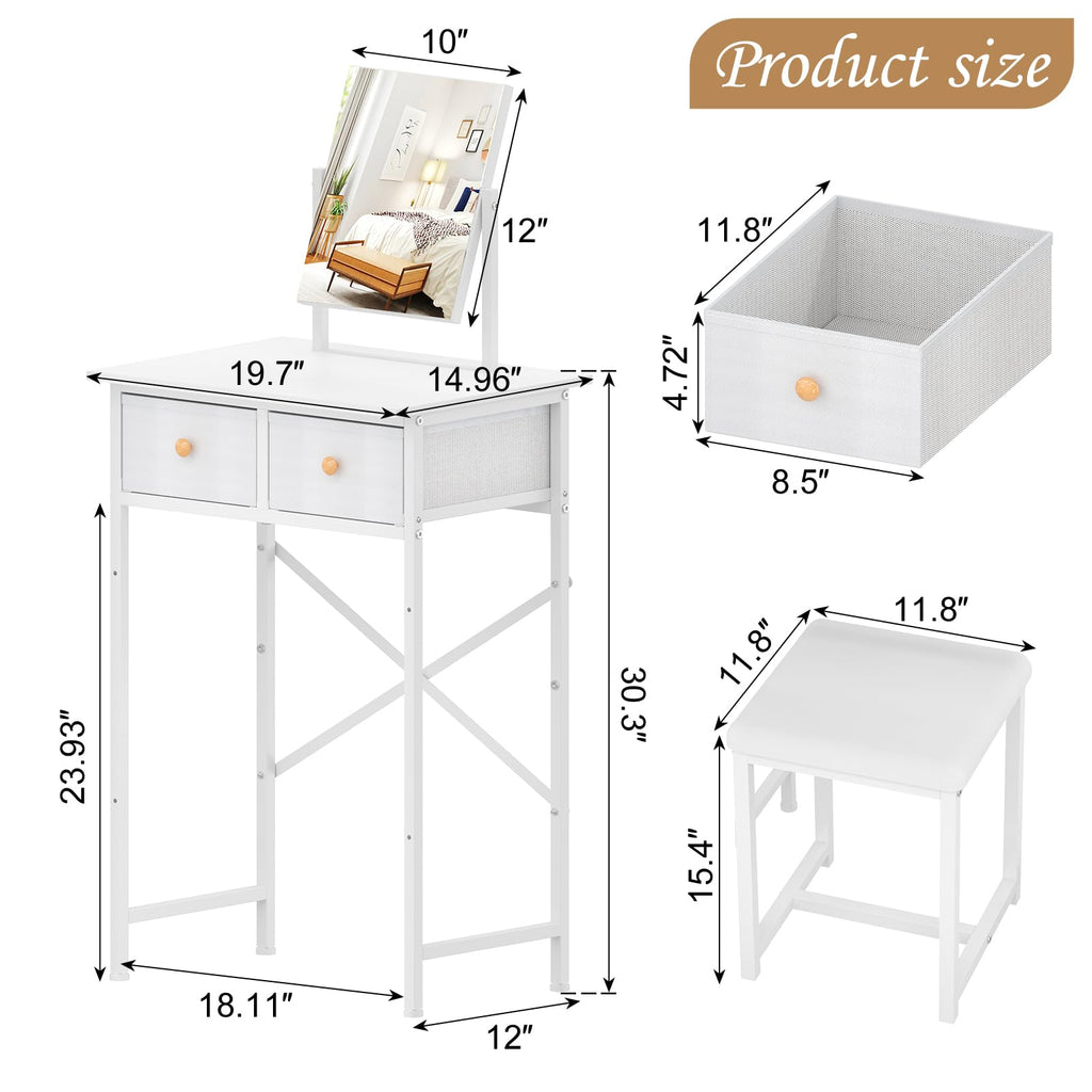 White Compact Vanity Desk with Mirror and Chair M367