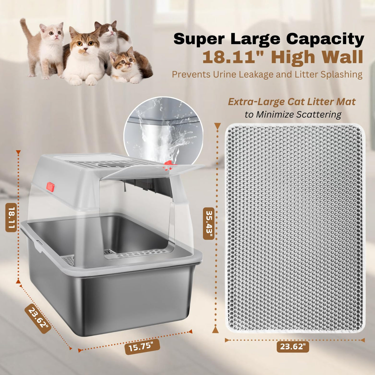 XXL Stainless Steel Sifting Litter Box with Lid U7177