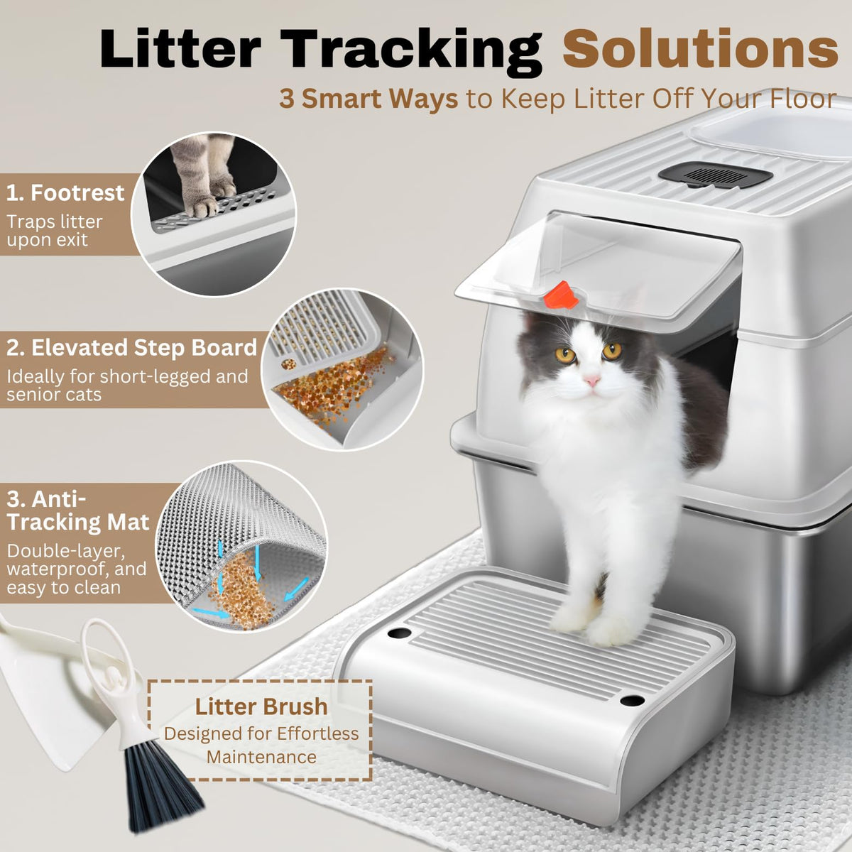 XXL Stainless Steel Sifting Litter Box with Lid U7177