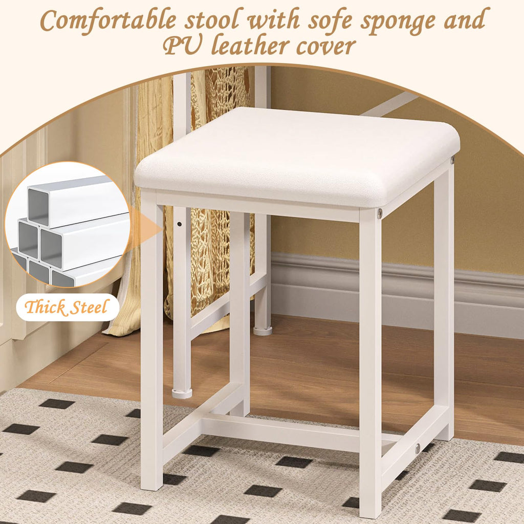 White Compact Vanity Desk with Mirror and Chair M367