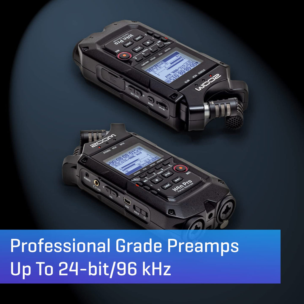 4-Track Portable Recorder, All Black, Stereo Microphones, 2 XLR/ ¼“ Combo Inputs, Battery Powered S835