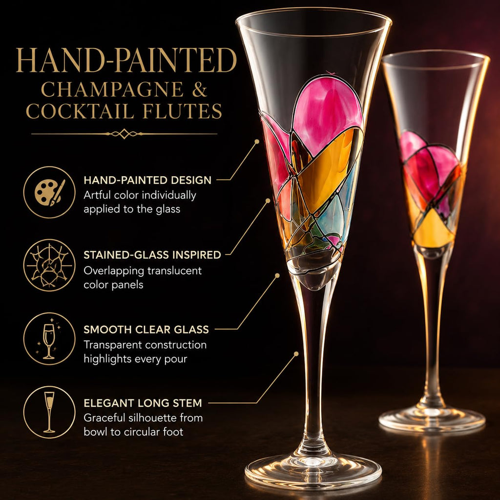 Hand Painted Martini Champagne Cocktail Glasses 2 Set G93287
