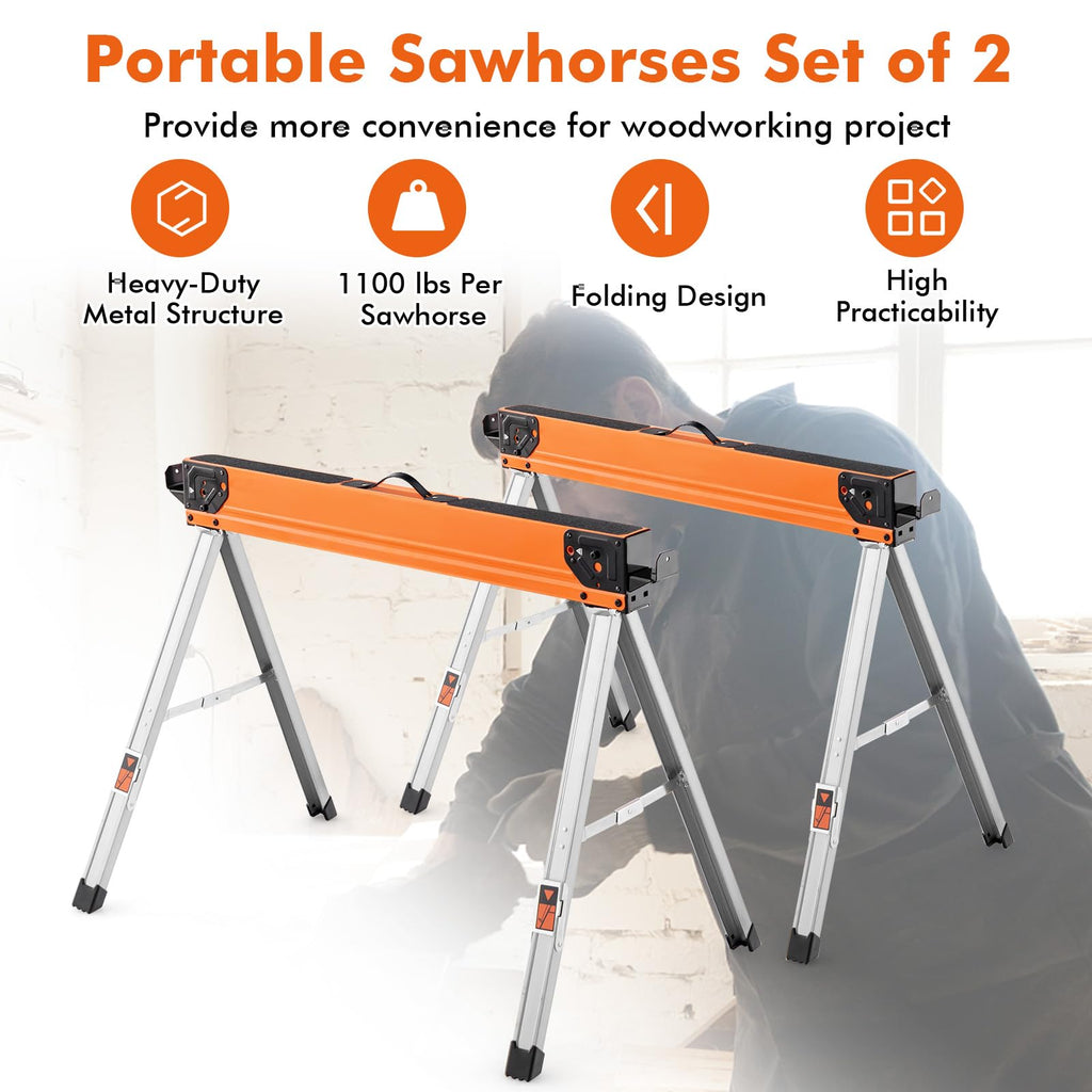 Heavy Duty Steel Folding Saw Horses 2 Pack 2200 LBS Capacity J1412
