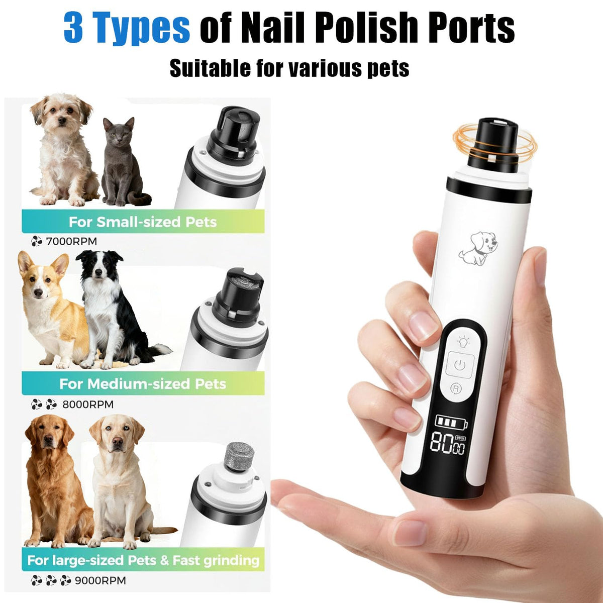 Ultra Quiet Dog Nail Grinder with Dual LED Lights S452482