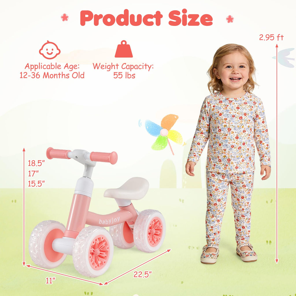 4 Wheels Toddler Balance Bike with Adjustable Handlebar & Seat L4676