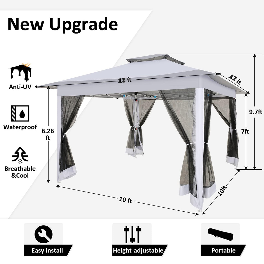 12x12 Pop Up Waterproof Outdoor Canopy with Mosquito Nettings and Carry Bag G162071